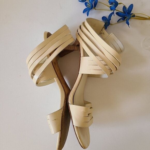 Via Spiga Cream Colored 2.5" Ankle Wrap Sandals - Picture 6 of 13